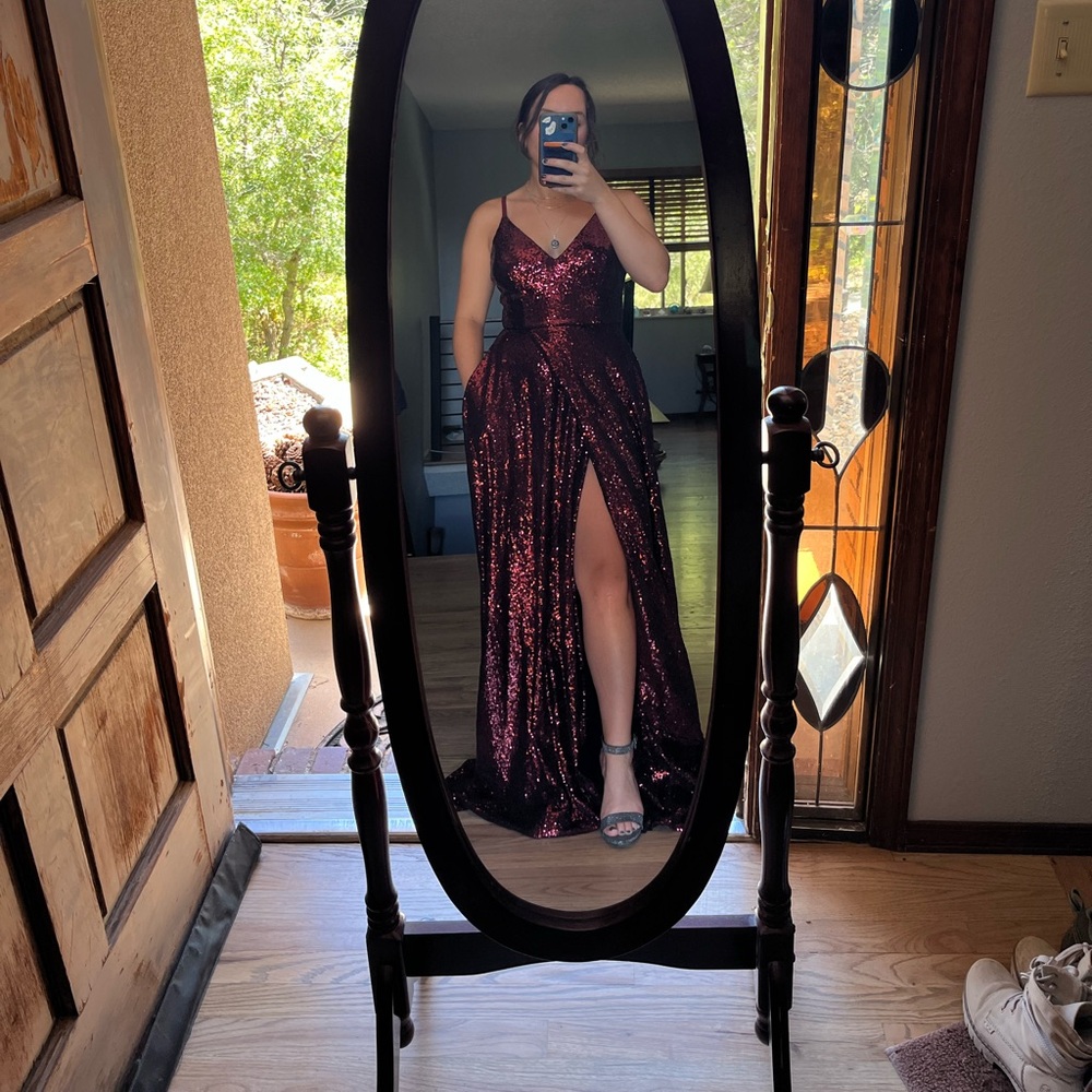 Maroon sequin maxi dress